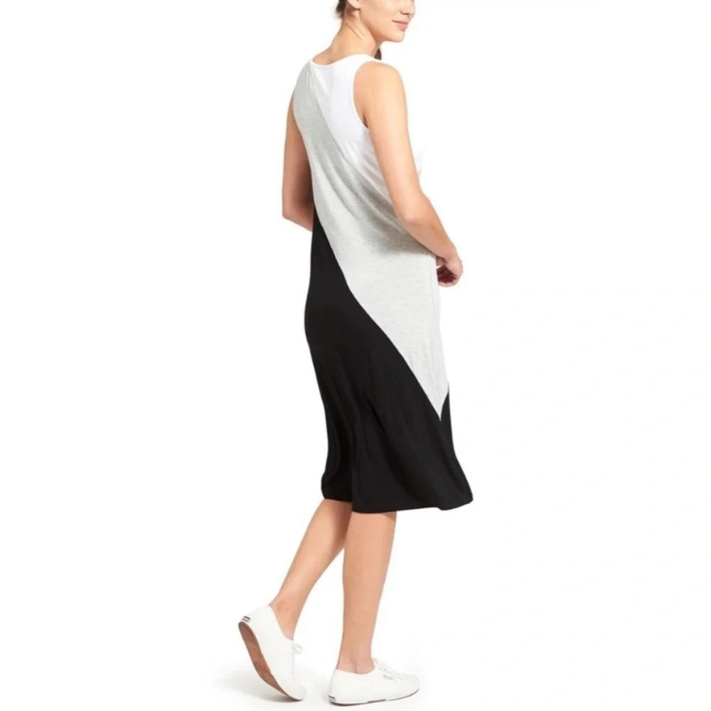 Athleta | Rayon Stretch Diagonal Colorblock Sleeveless Midi Dress (XS) - Picture 2 of 14